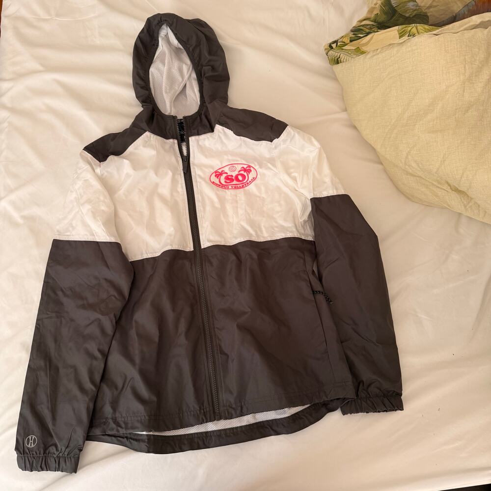 Holloway Women’s Rain Jacket M White Gray Hooded Windbreaker Pink Volleyball - Picture 2 of 12